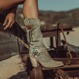 Western Leather Boots Kris Silverstone Olive