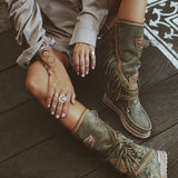 Wedge Moccasin Boots Jade Silverstone Olive