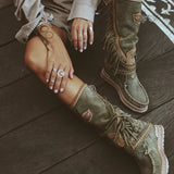 Wedge Moccasin Boots Jade Silverstone Olive