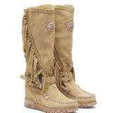 Wedge Moccasin Boots Jade Silverstone Beige
