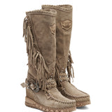 Wedge Moccasin Boots Jade Silverstone Cream