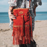 Fringed Leather Bag Vanessa Silverstone Red