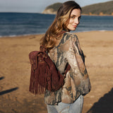 Fringed Leather Backpack Winter Silverstone Wine
