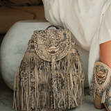 Zaino In Pelle Con Frange Mermaid Leomarble Ecru