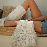 Fringed Leather Backpack Mermaid Washed Chalk