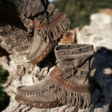 Wedge Moccasin Boots Rocket Silverstone Almond