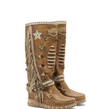 Wedge Moccasin Boots Squaw Tribal Hide