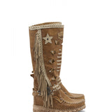 Wedge Moccasin Boots Squaw Tribal Hide