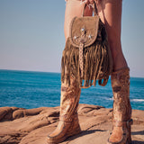 Fringed Leather Backpack Nightfall Silverstone Avana