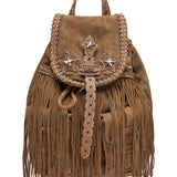 Fringed Leather Backpack Nightfall Silverstone Avana
