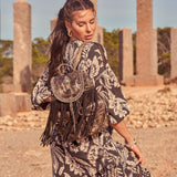Fringed Leather Backpack Nightfall Woodlux Slate