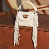 Fringed Leather Bag Daria Optical White