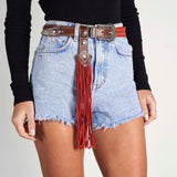Studded Leather Belt Yonaguni Silverstone Red