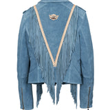 Fringed Leather Jacket River Silverstone Sky